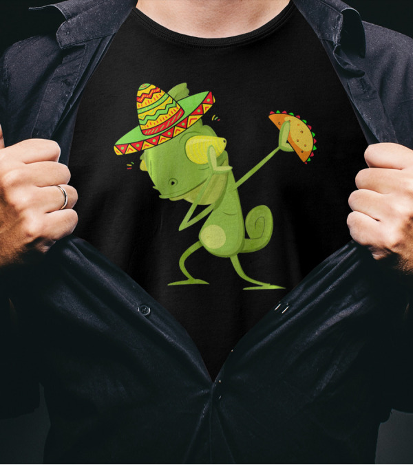 Funny Lizard Dabbing Sombrero Taco Cinco De Mayo T-Shirt