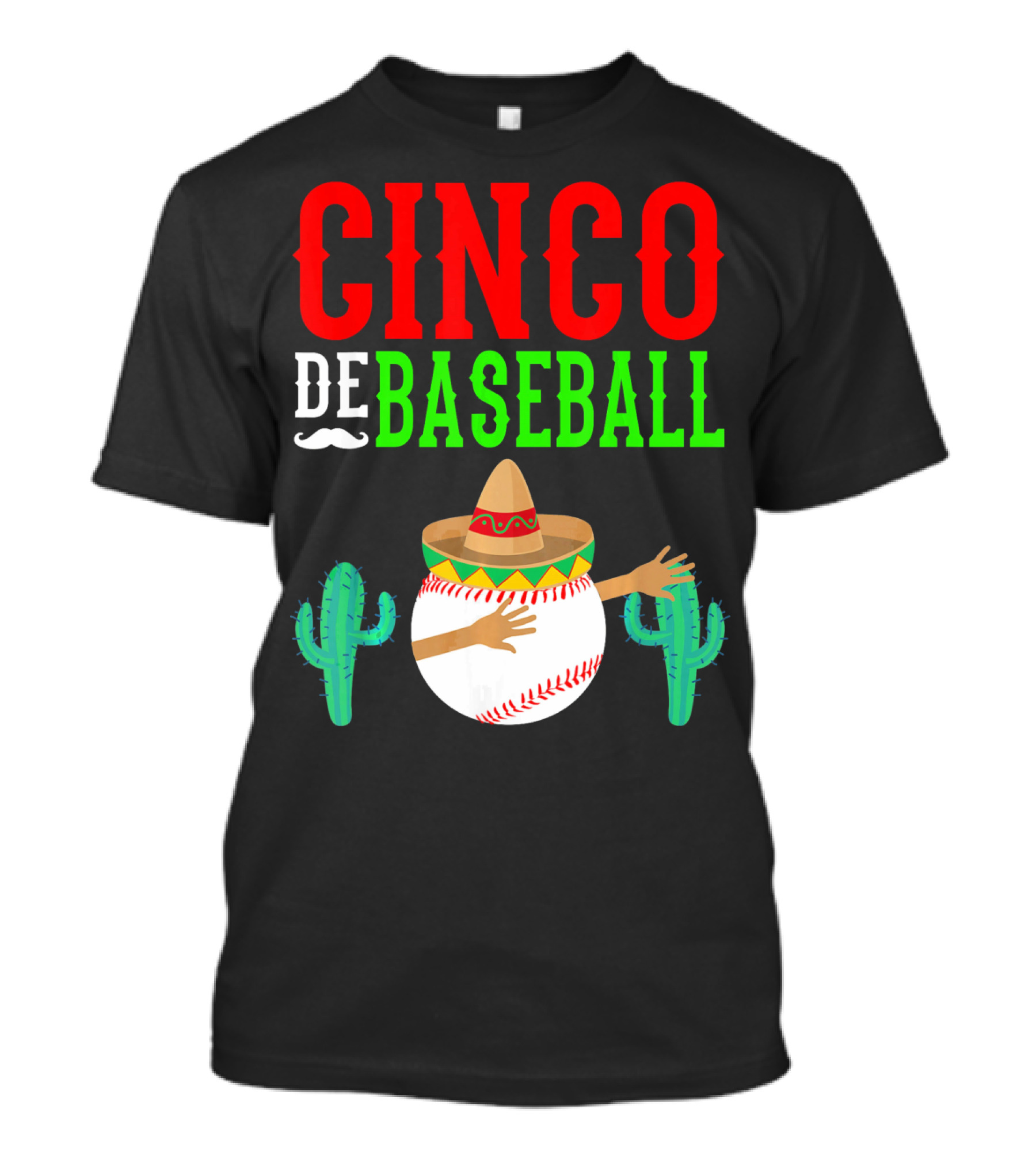 Cinco De Baseball Funny Dabbing Mex Sombrero Cactus T-Shirt