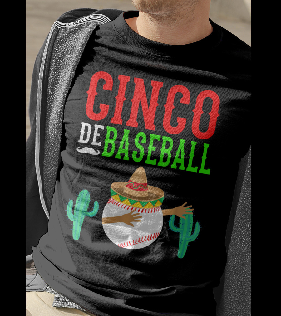 Cinco De Baseball Funny Dabbing Mex Sombrero Cactus T-Shirt
