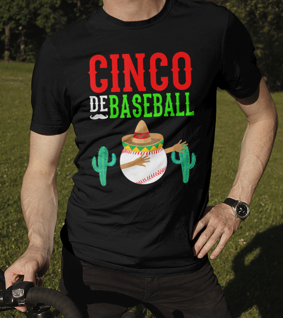 Cinco De Baseball Funny Dabbing Mex Sombrero Cactus T-Shirt
