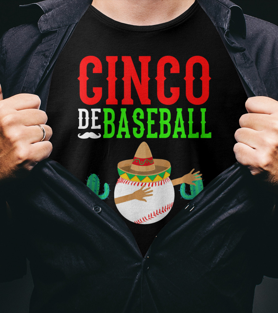 Cinco De Baseball Funny Dabbing Mex Sombrero Cactus T-Shirt