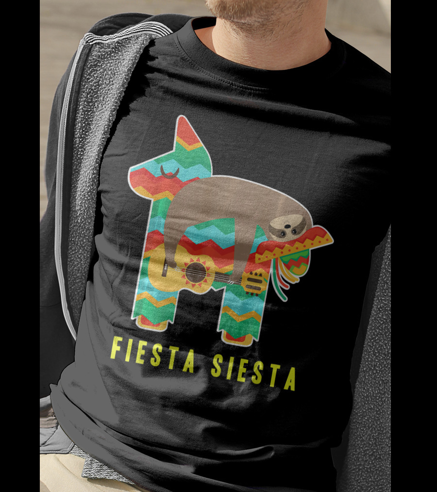Fiesta Siesta Pinata Sloth Sombrero Guitarra T-Shirt