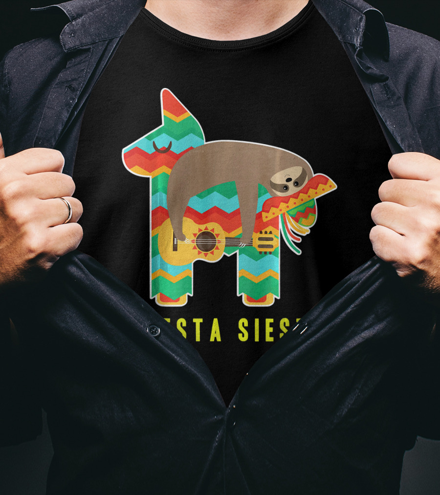 Fiesta Siesta Pinata Sloth Sombrero Guitarra T-Shirt