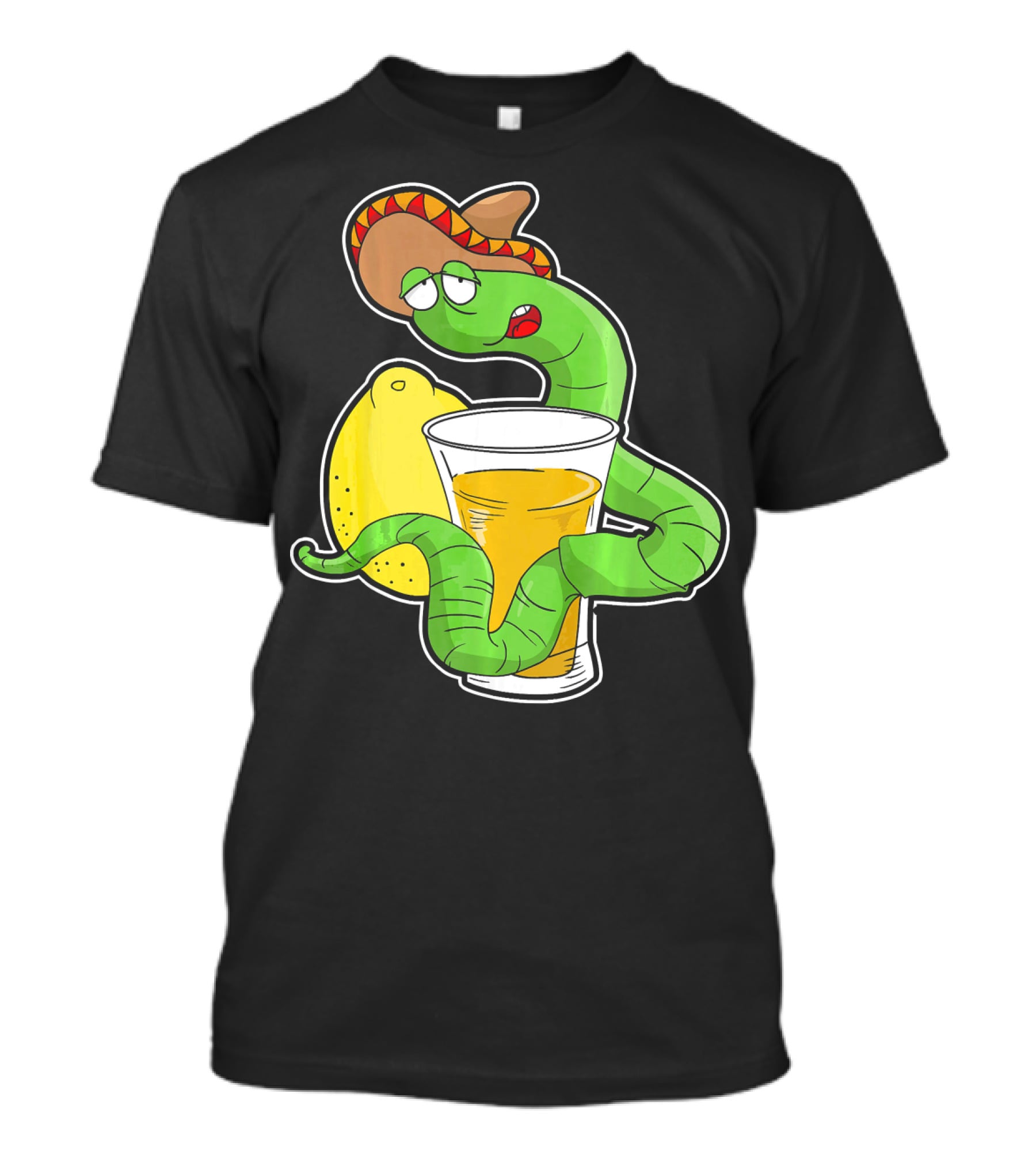 Funny Drunk Tequila Worm With Shot And Lemon Party Vibes T-Shirt
