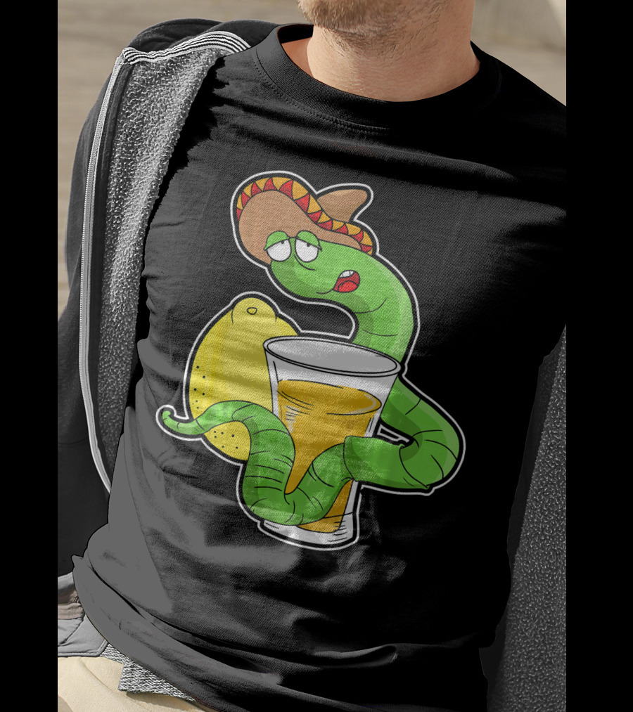 Funny Drunk Tequila Worm With Shot And Lemon Party Vibes T-Shirt