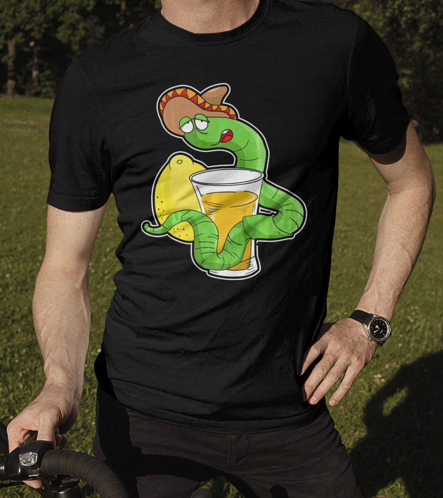 Funny Drunk Tequila Worm With Shot And Lemon Party Vibes T-Shirt