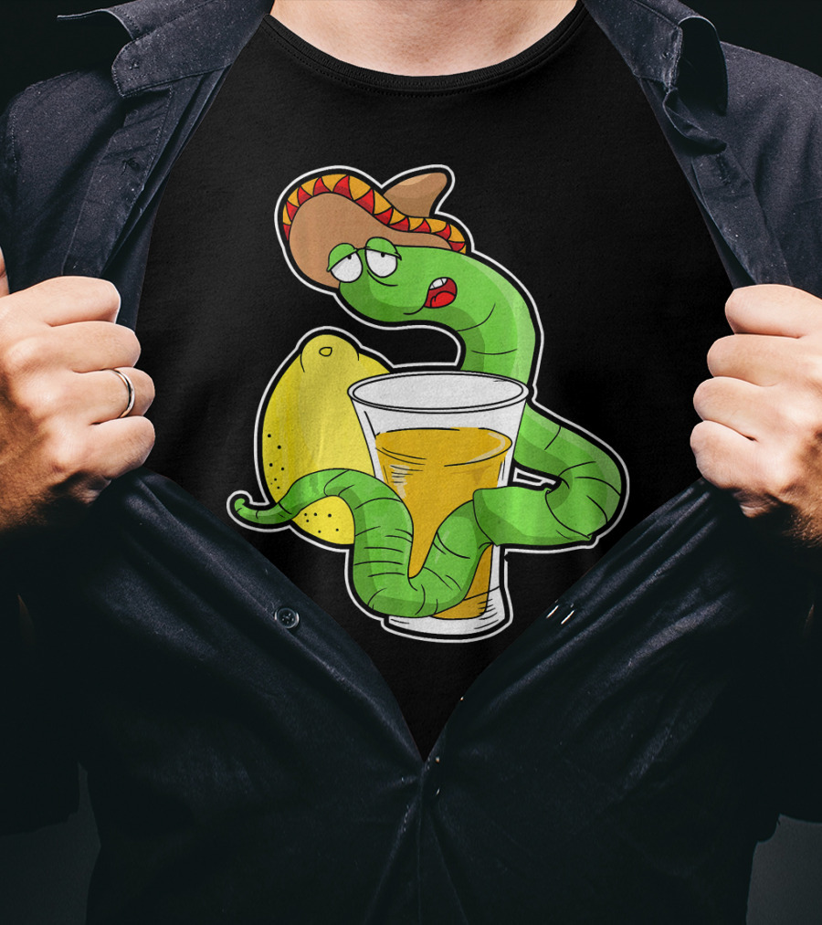 Funny Drunk Tequila Worm With Shot And Lemon Party Vibes T-Shirt