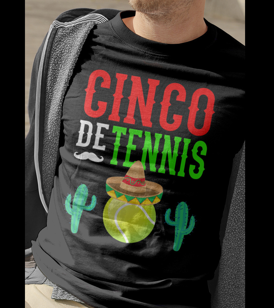Cinco De Tennis Funny Mexico Sombrero Cactus T-Shirt