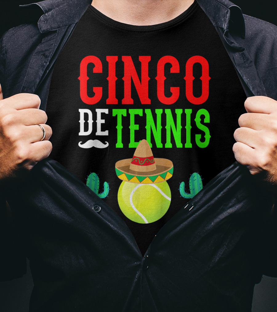Cinco De Tennis Funny Mexico Sombrero Cactus T-Shirt