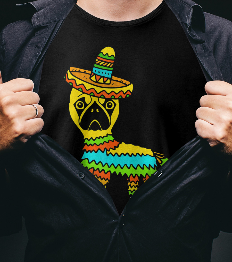 Cinco De Mayo Pug Pinata Wearing Sombrero T-Shirt