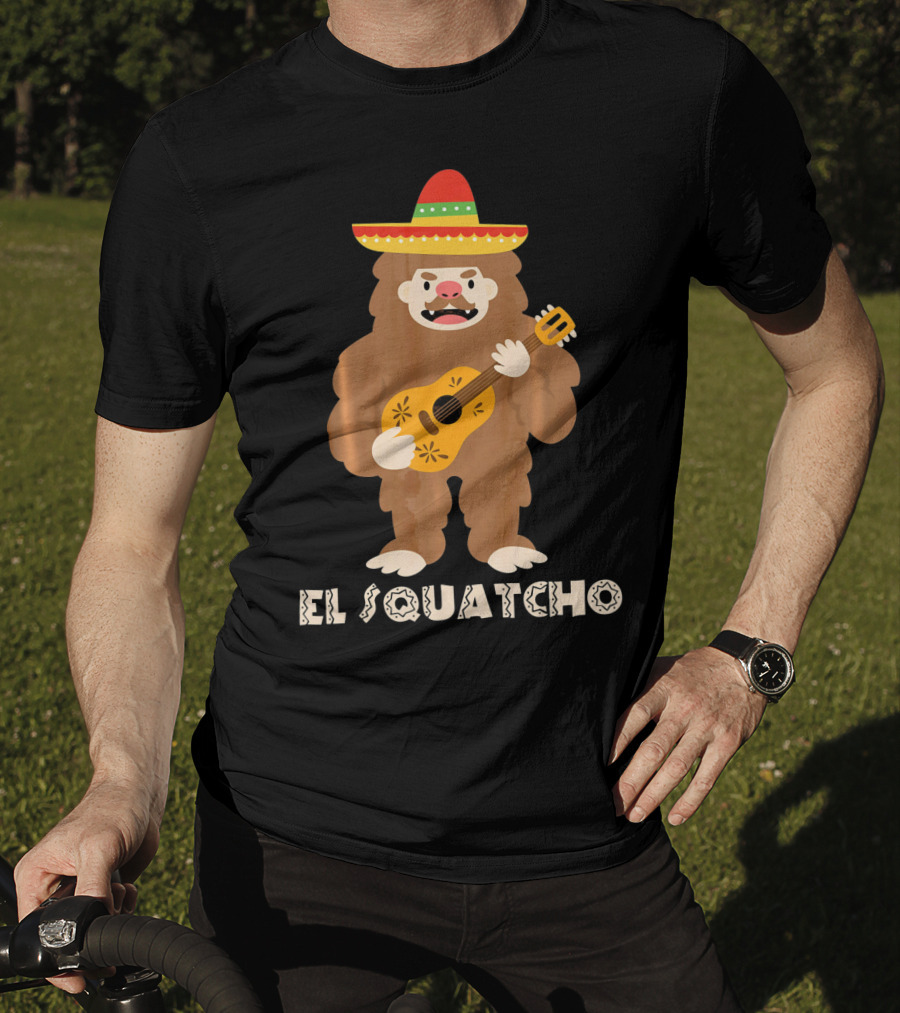 El Squatcho Sasquatch Funny Mexican Cinco Mariachi Sombrero Guitar T-Shirt