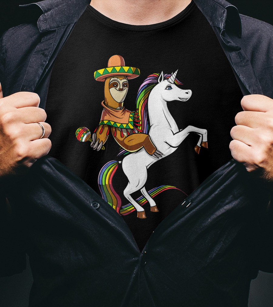 Mexican Sloth Riding Unicorn Cinco De Mayo T-Shirt