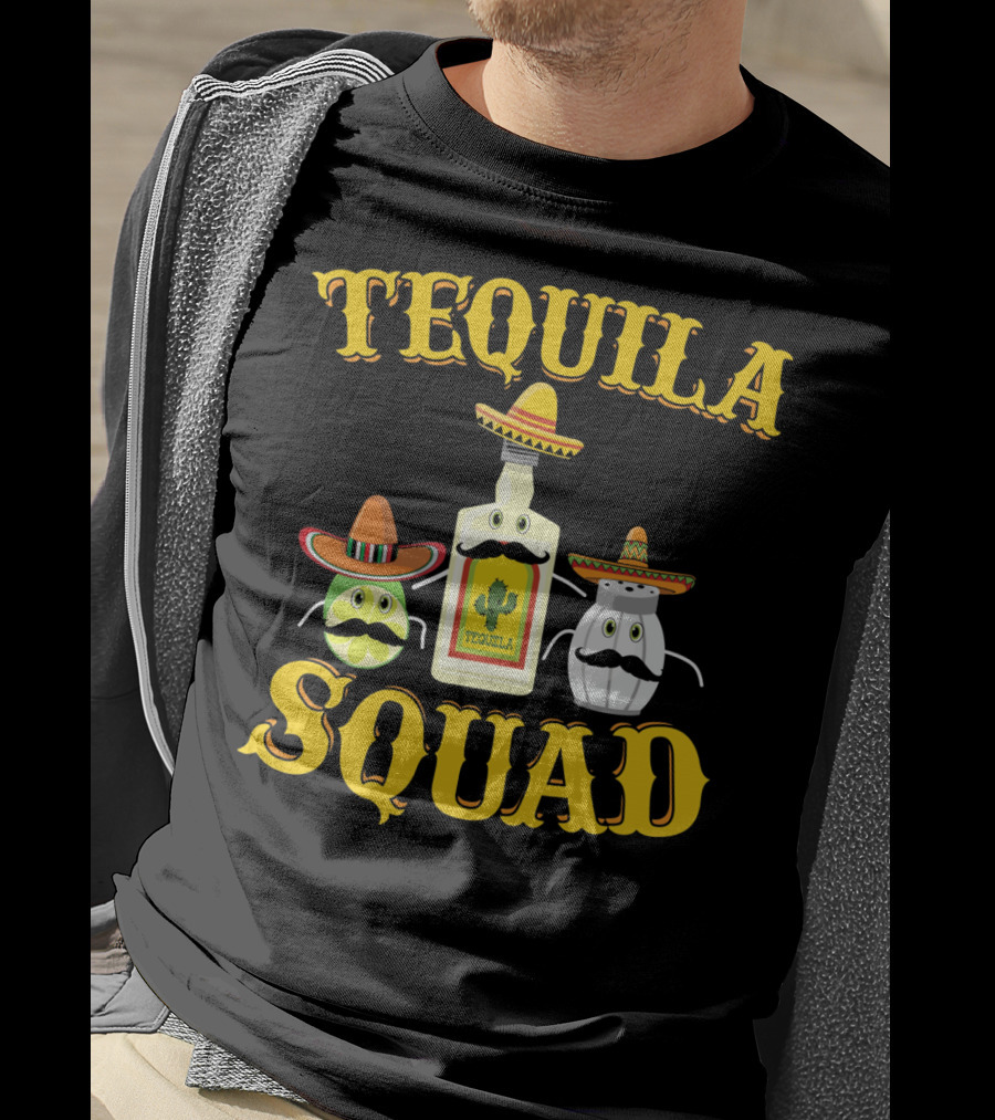 Tequila Squad Lime Salt Sombreros Bottle Fun T-Shirt