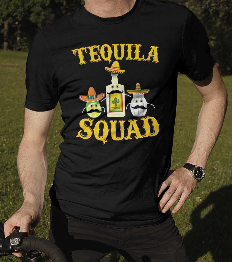 Tequila Squad Lime Salt Sombreros Bottle Fun T-Shirt