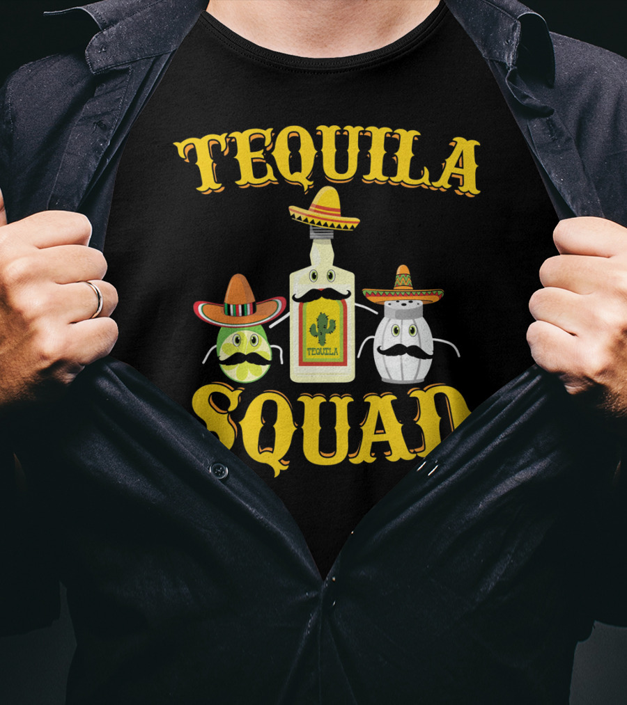 Tequila Squad Lime Salt Sombreros Bottle Fun T-Shirt