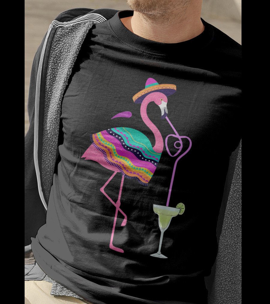 Cinco De Mayo Flamingo With Margarita And Sombrero Fun T-Shirt