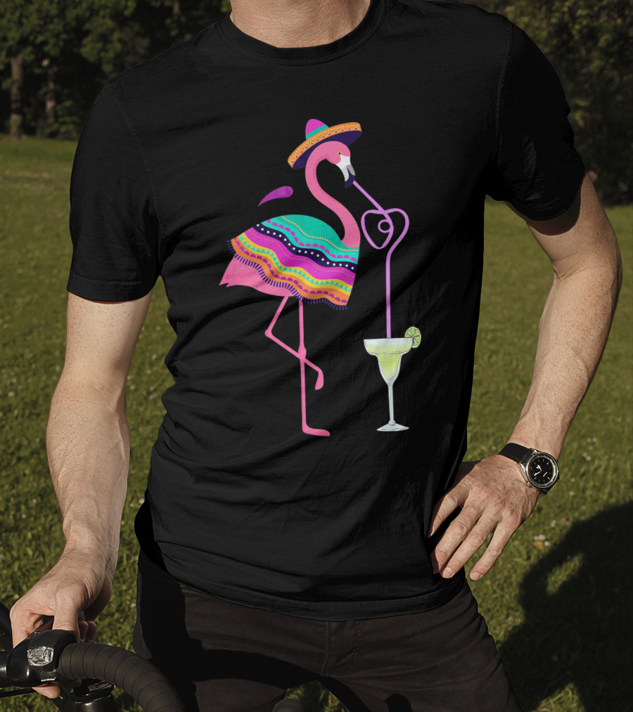 Cinco De Mayo Flamingo With Margarita And Sombrero Fun T-Shirt
