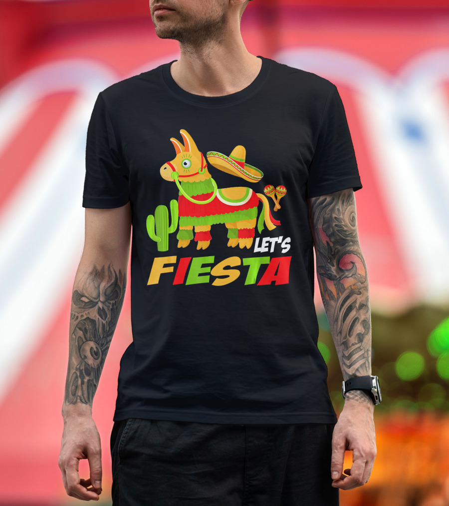 Let's Fiesta Cinco De Mayo Sombrero Piñata Cactus Maracas T-Shirt