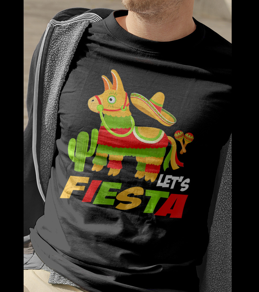 Let's Fiesta Cinco De Mayo Sombrero Piñata Cactus Maracas T-Shirt