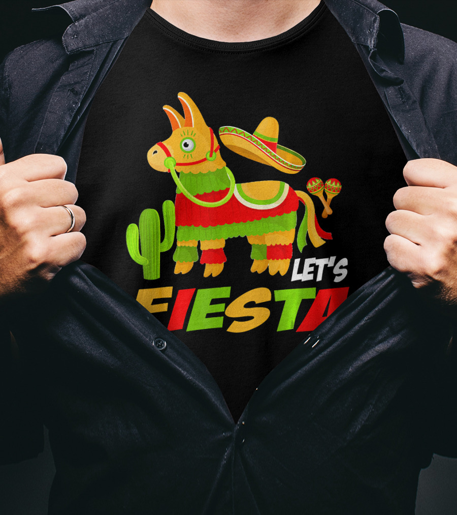 Let's Fiesta Cinco De Mayo Sombrero Piñata Cactus Maracas T-Shirt