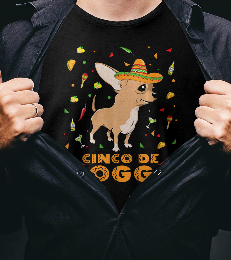 Cinco De Doggo Chihuahua Sombrero Mexican Fiesta Peppers Tequila T-Shirt