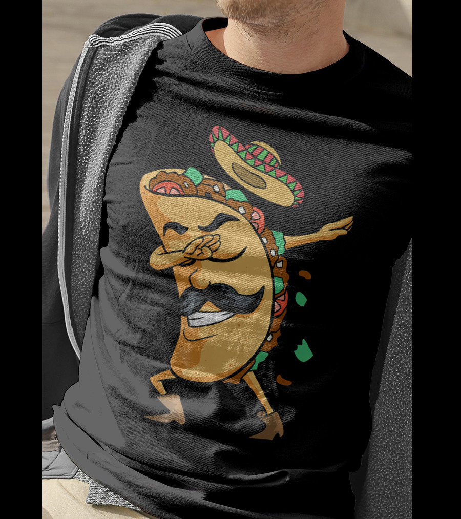 Dabbing Taco Sombrero Mustache Funny Fiesta Cinco T-Shirt