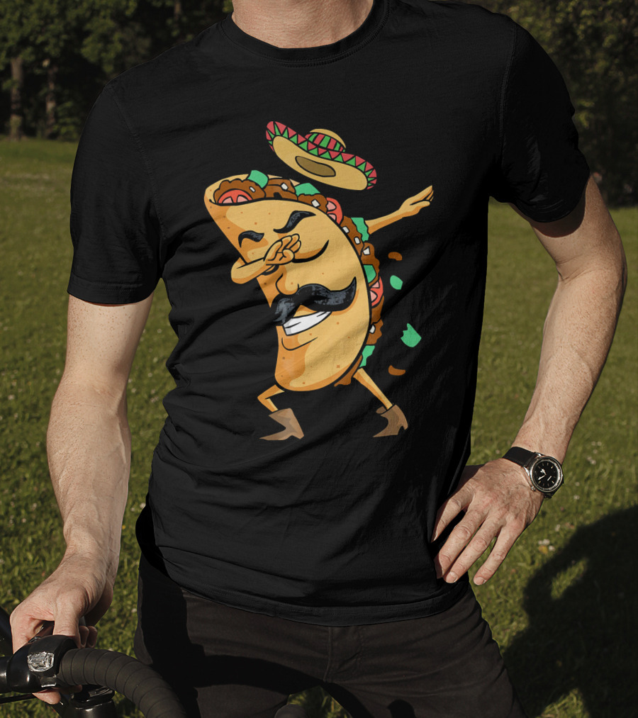 Dabbing Taco Sombrero Mustache Funny Fiesta Cinco T-Shirt