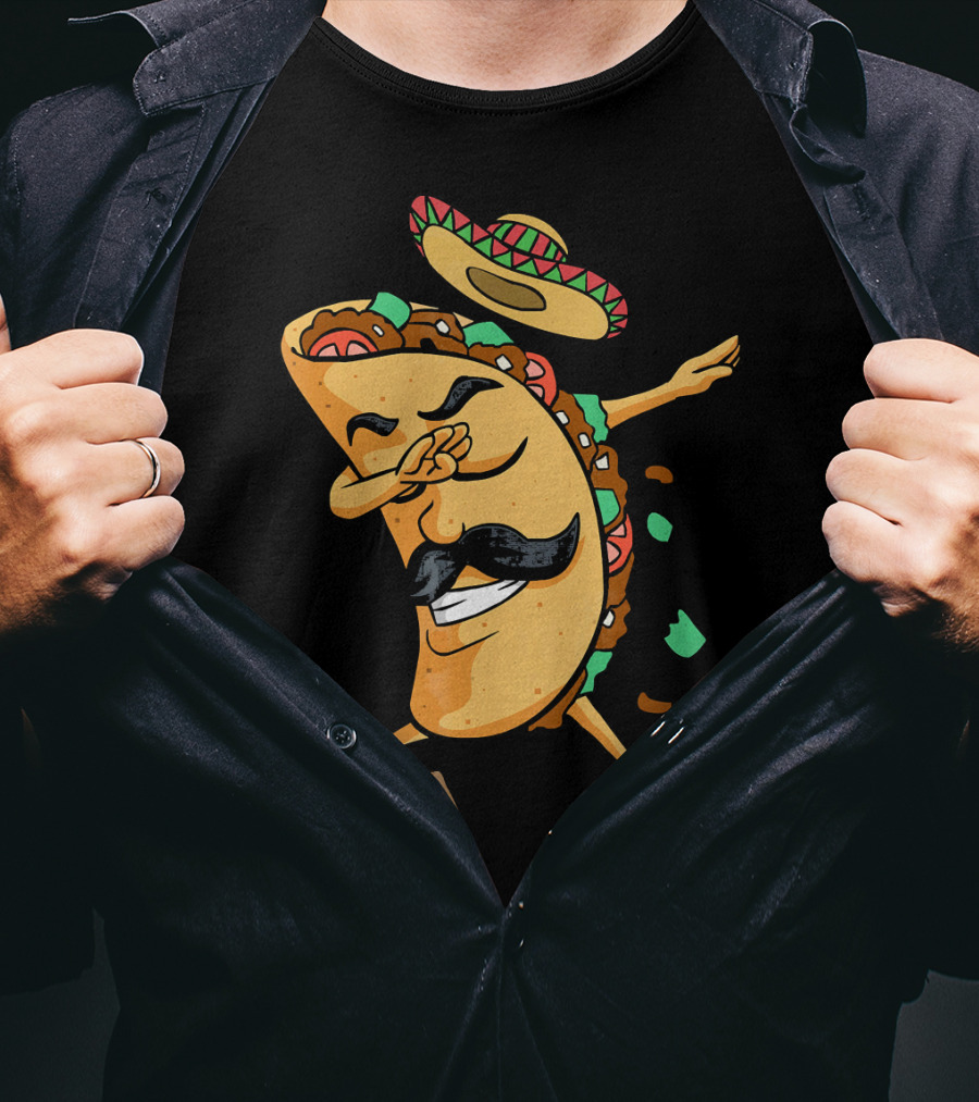 Dabbing Taco Sombrero Mustache Funny Fiesta Cinco T-Shirt