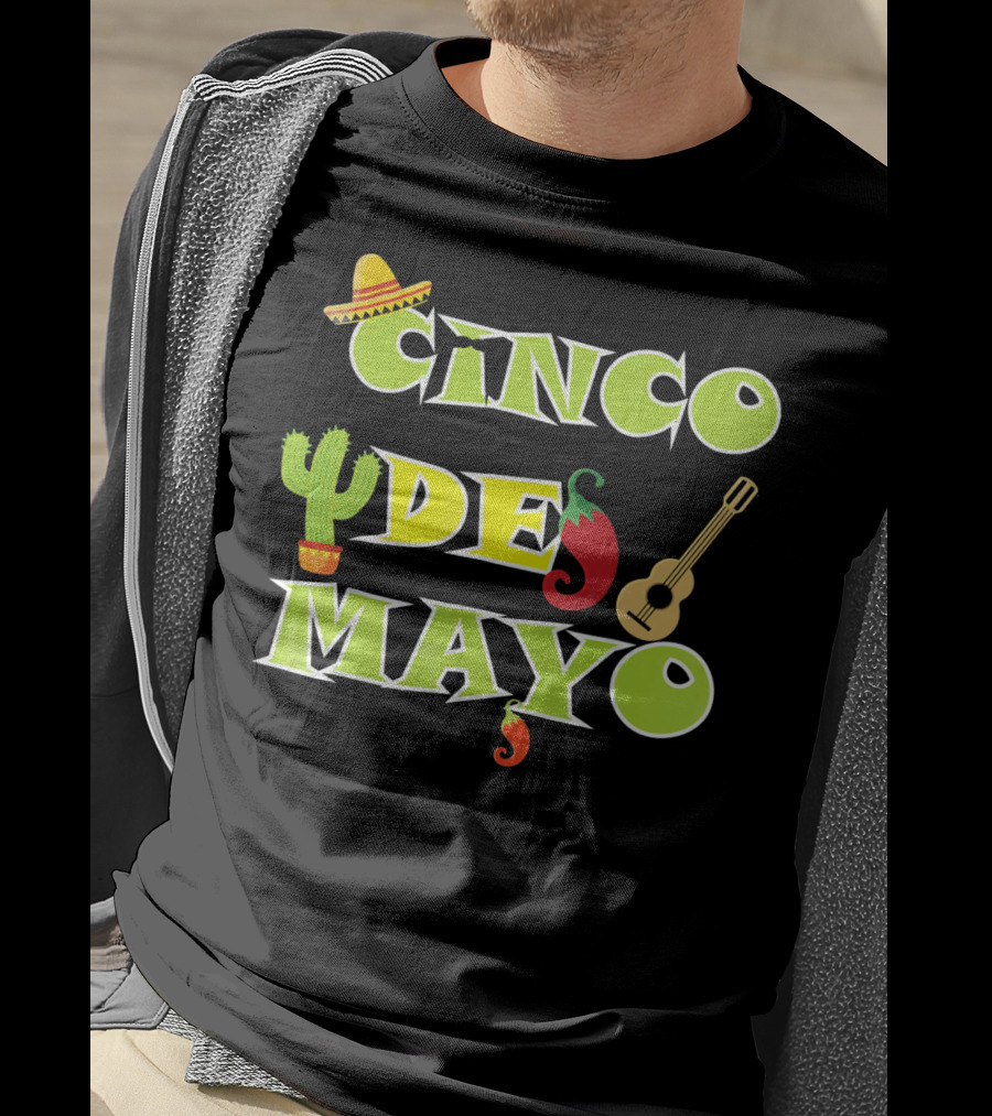 Cinco De Mayo Cactus Sombrero Guitar Chili Pepper Fiesta T-Shirt