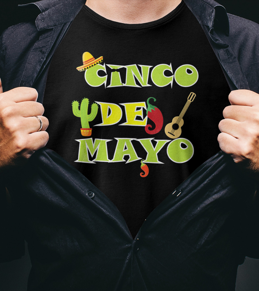 Cinco De Mayo Cactus Sombrero Guitar Chili Pepper Fiesta T-Shirt