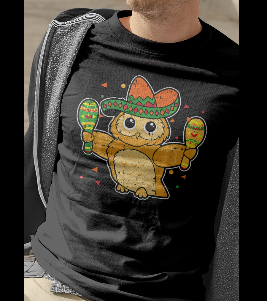 Cinco De Mayo Owl Sombrero Maracas T-Shirt