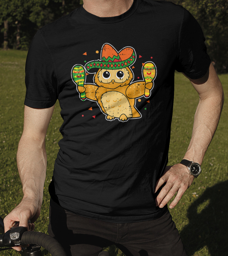 Cinco De Mayo Owl Sombrero Maracas T-Shirt