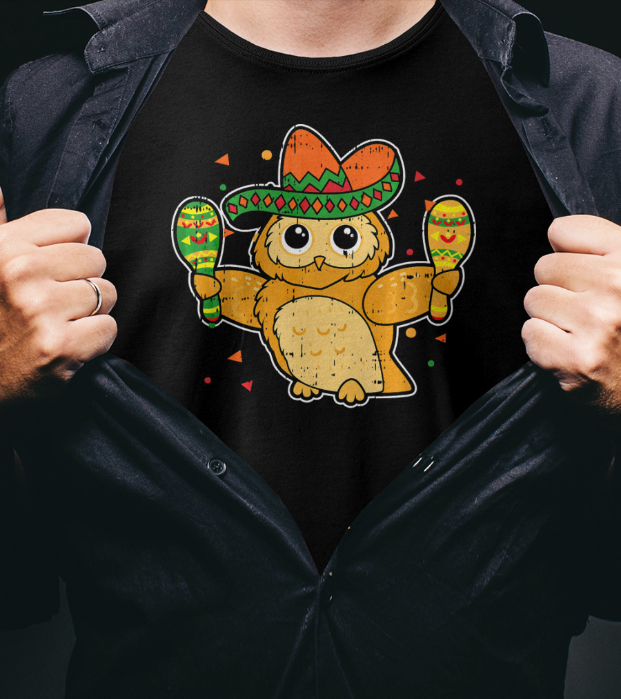 Cinco De Mayo Owl Sombrero Maracas T-Shirt