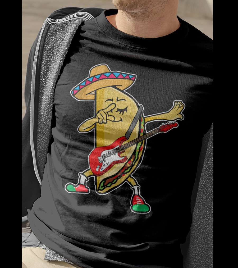 Dabbing Taco Sombrero Guitar Kids Mexican Fiesta T-Shirt
