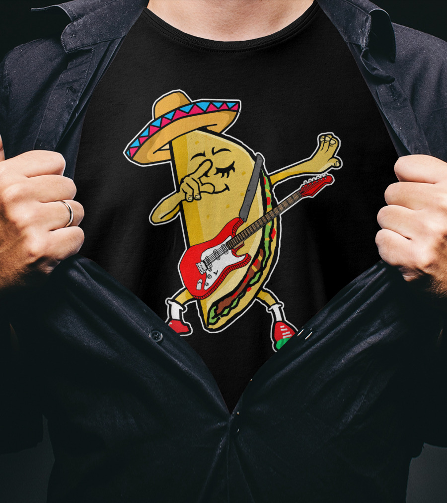 Dabbing Taco Sombrero Guitar Kids Mexican Fiesta T-Shirt