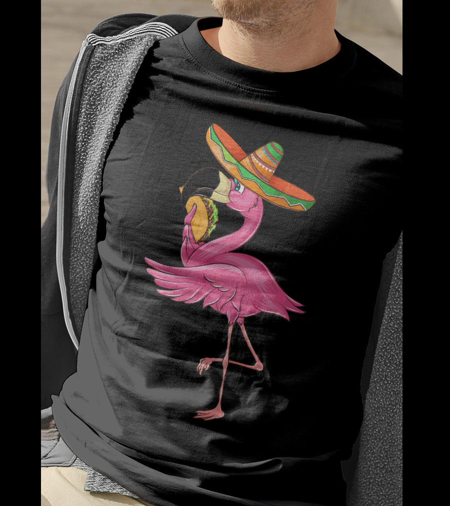 Cute Flamingo With Taco And Sombrero For Cinco De Mayo T-Shirt