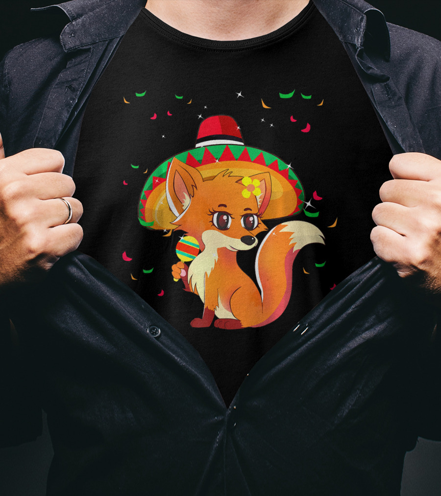 Cute Foxy Fox Sombrero Cinco De Mayo 5th Of May T-Shirt