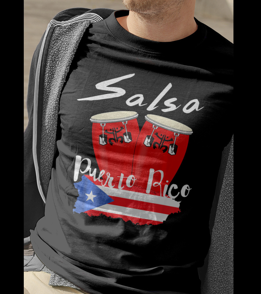 Salsa Puerto Rico Boricua Flag Bongos T-Shirt