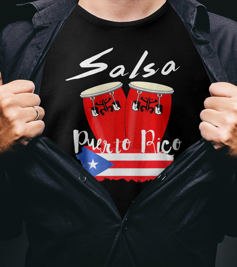 Salsa Puerto Rico Boricua Flag Bongos T-Shirt