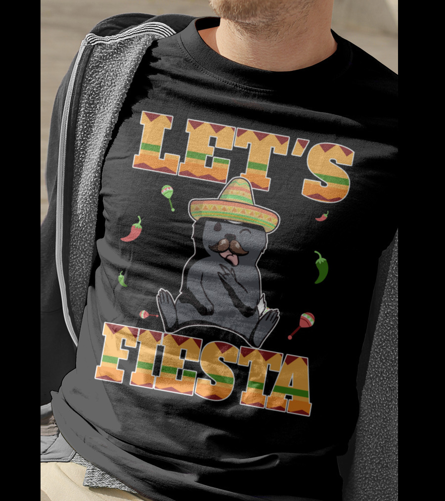 Let's Fiesta Honey Badger Sombrero Cinco De Mayo Celebration Peppers Maracas T-Shirt
