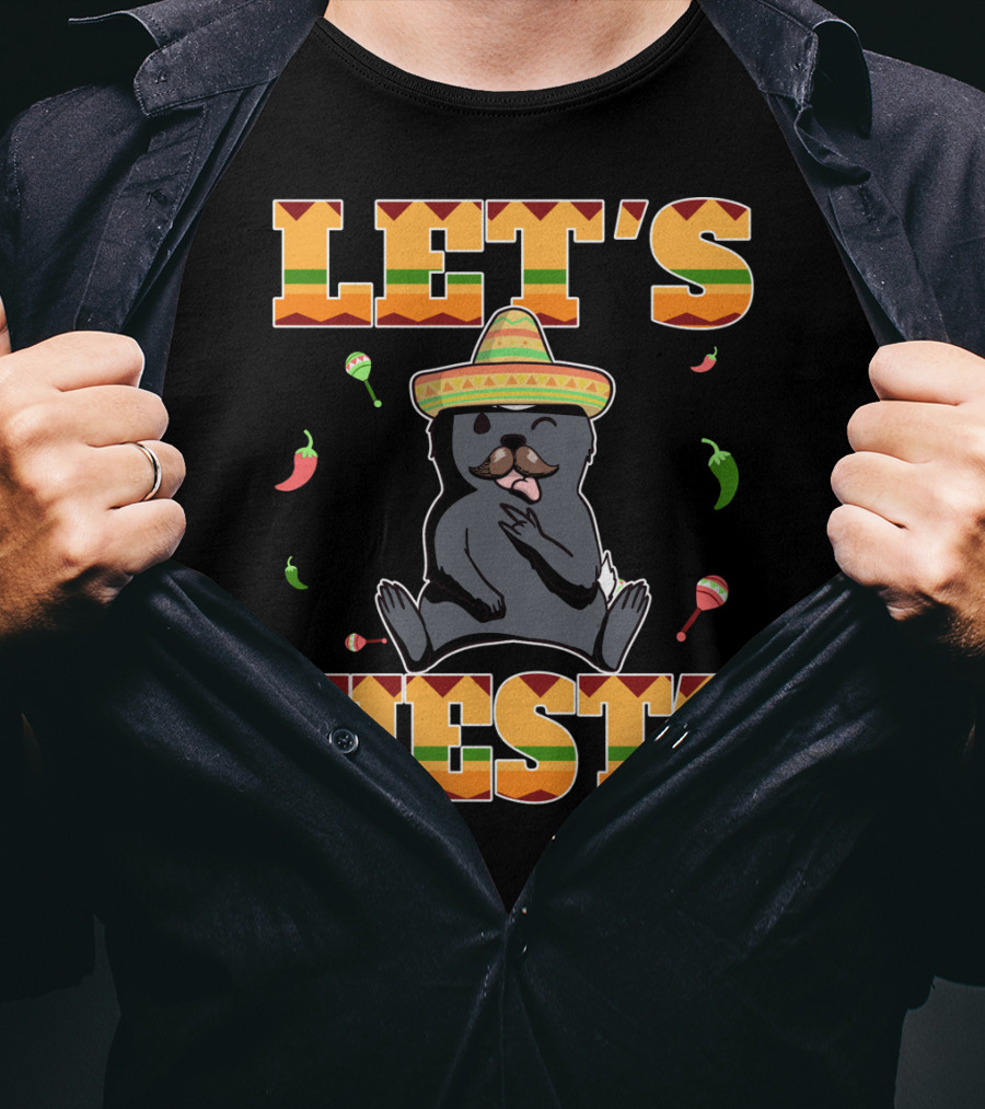 Let's Fiesta Honey Badger Sombrero Cinco De Mayo Celebration Peppers Maracas T-Shirt