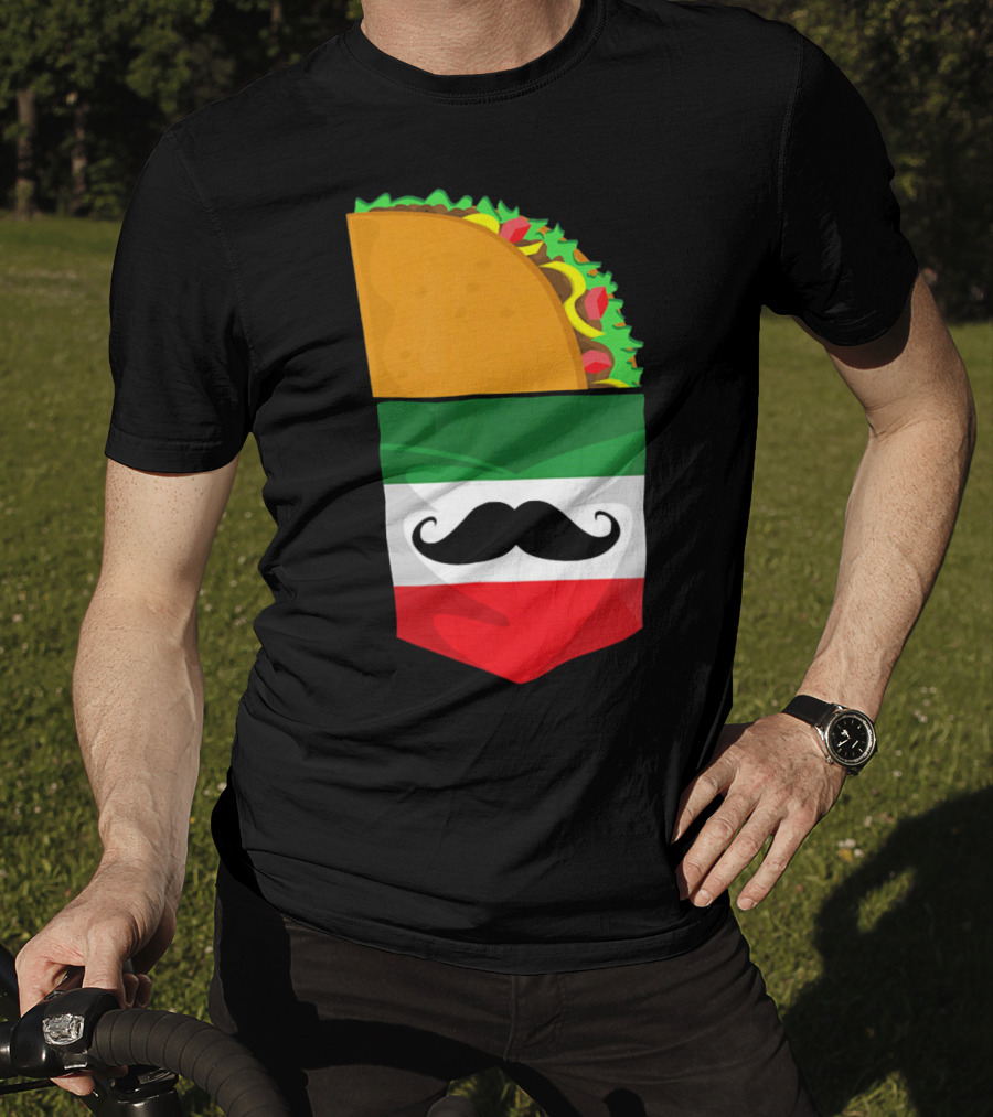 Mexican Flag Taco Cinco De Mayo Mustache T-Shirt