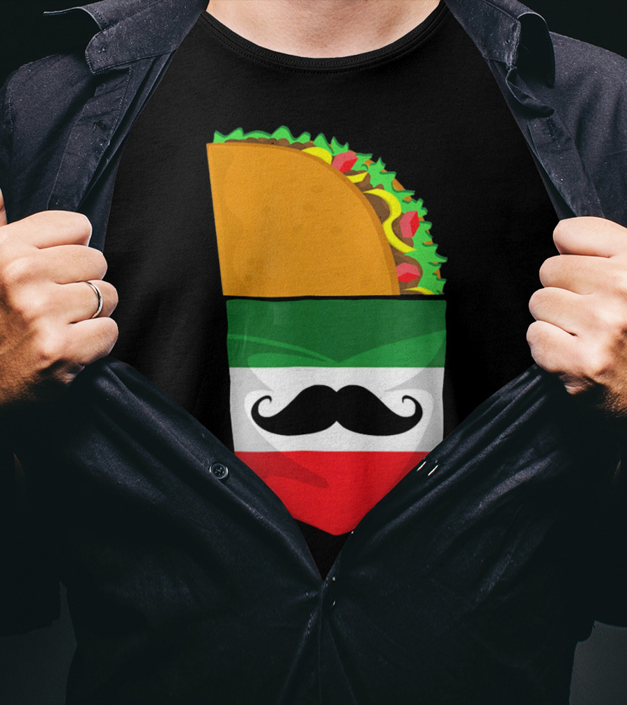 Mexican Flag Taco Cinco De Mayo Mustache T-Shirt