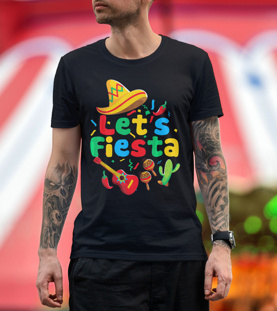 Let's Fiesta Cinco De Mayo Mexican Guitar Cactus T-Shirt