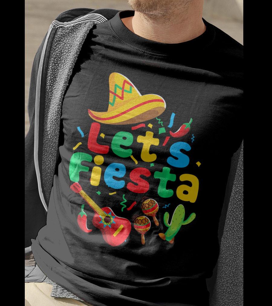 Let's Fiesta Cinco De Mayo Mexican Guitar Cactus T-Shirt