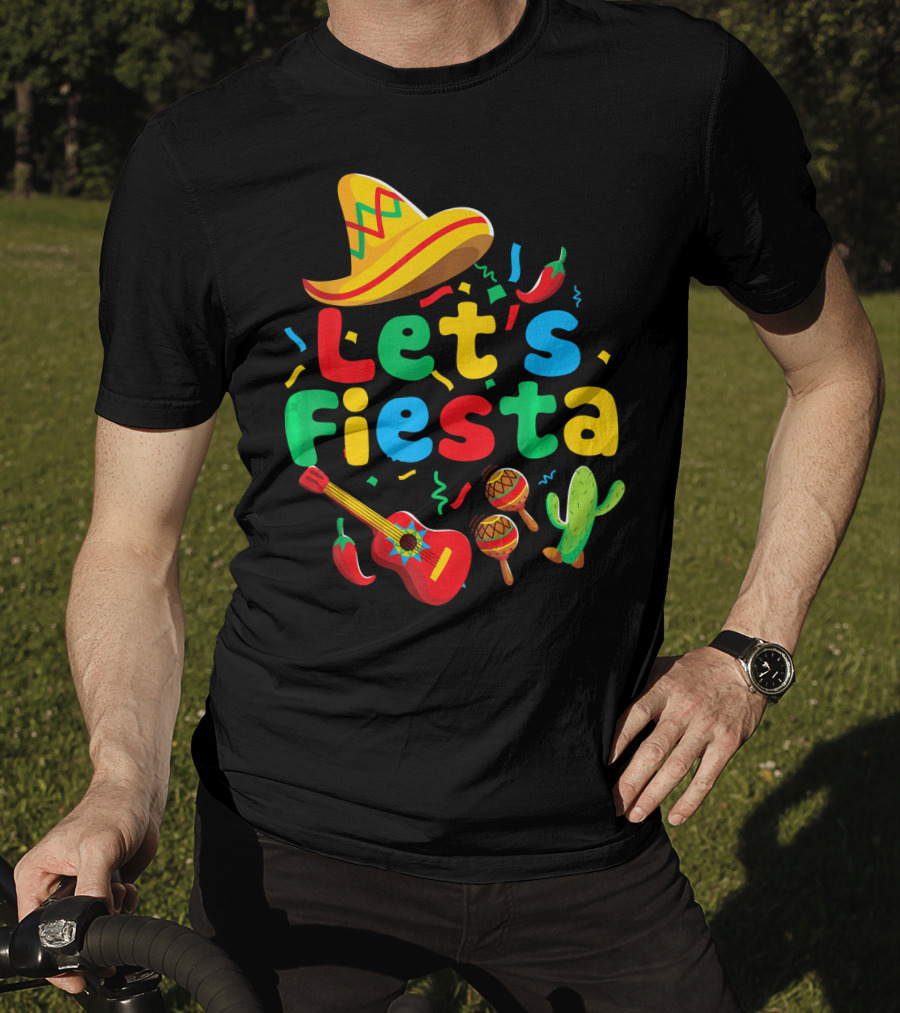 Let's Fiesta Cinco De Mayo Mexican Guitar Cactus T-Shirt