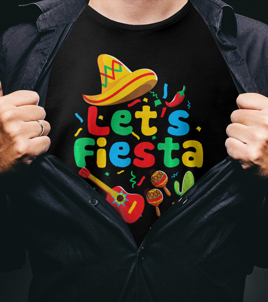 Let's Fiesta Cinco De Mayo Mexican Guitar Cactus T-Shirt
