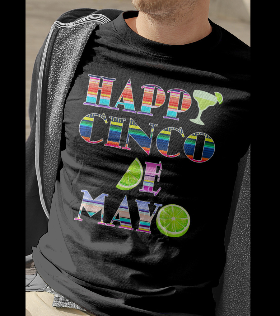 HAPPY CINCO DE MAYO Serape Stripes Margarita Lime T-Shirt