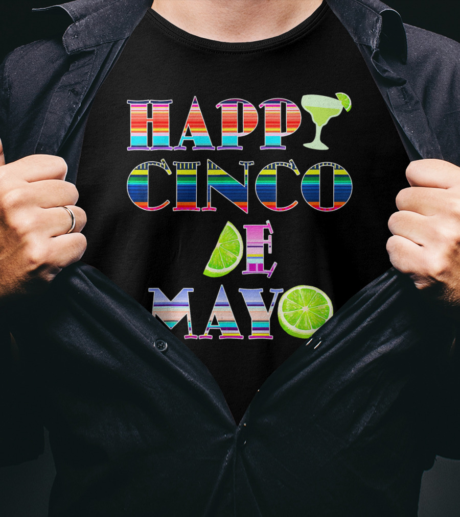 HAPPY CINCO DE MAYO Serape Stripes Margarita Lime T-Shirt