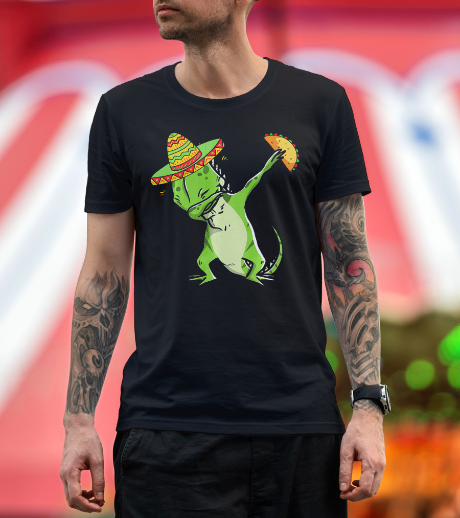 Cinco De Mayo Iguana Dabbing with Taco and Sombrero T-Shirt
